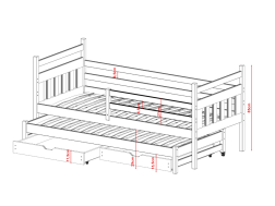 Dvigulė vaikiška lova su stalčiais DANIEL 90x190