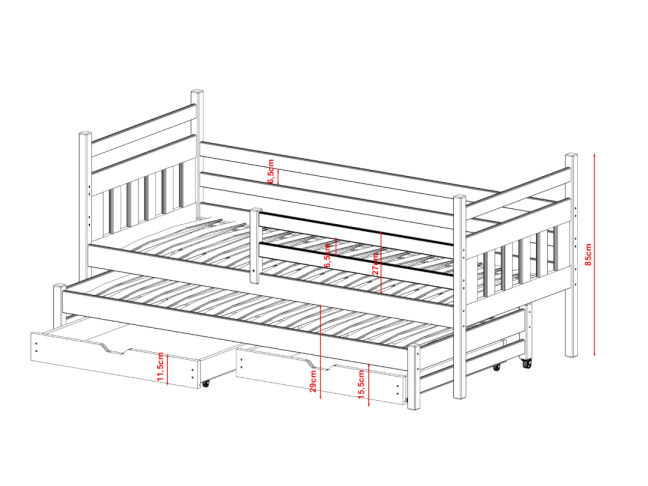 Dvigulė vaikiška lova su stalčiais DANIEL 90x190 3 Dvigulė vaikiška lova su stalčiais DANIEL 90x190 3