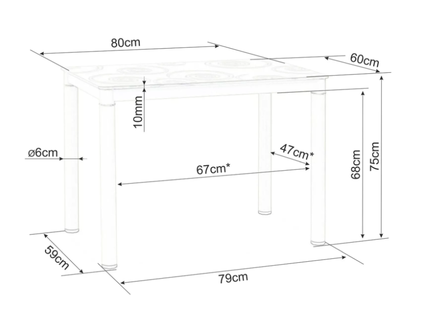 Stiklinis valgomojo stalas DAMAR 80x60 2 Stiklinis valgomojo stalas DAMAR 80x60 2
