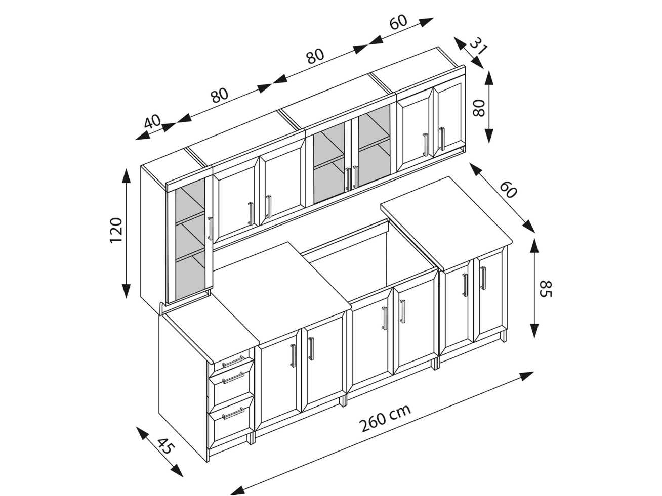 Virtuvės komplektas MARGARET 3 260 2 Virtuvės komplektas MARGARET 3 260 2